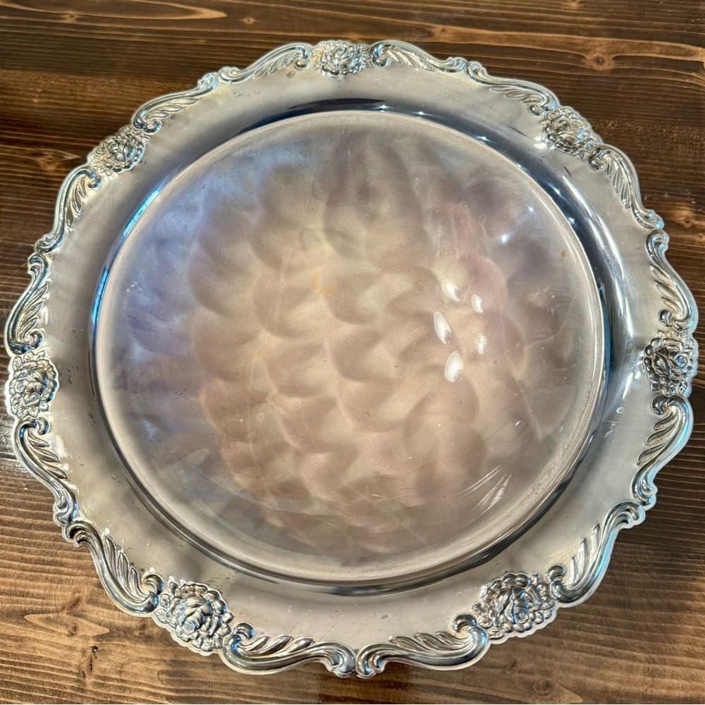 Vintage Silver Plated Bowl with Brushed Finish and Pedestal Feet 12” Diameter